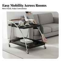 Transparent Design 2-Tier Rolling Trolley Movable with casters Mobile Furniture Space-Saving Utility trolley Multi-Functional for Small Apartment Dwellers, Office Workers, Living Room, Bedroom, Bathroom, Kitchen