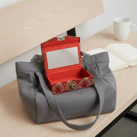 Brocade Lipstick Case Button Closure Mirror Lipstick Holder Compact Mirror Makeup Box for Everyday Purse Use
