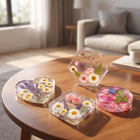 4 Pieces Epoxy Resin cast Set for DIY Art Coasters Making Shiny Coaster Cast with Hanging Hole Glossy Epoxy for Hobbyists