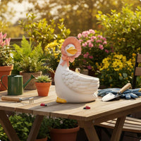 Cartoon Goose Planter Indoor Outdoor Resin Goose Flower Pot Lightweight Home Decor for Desktop