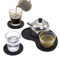 Round Silicone Coasters Set with Holder, Cup Mats for Hot or Cold Drinks, Heat Resistant Table Non-Slip Kitchen Decor, Black 10cm