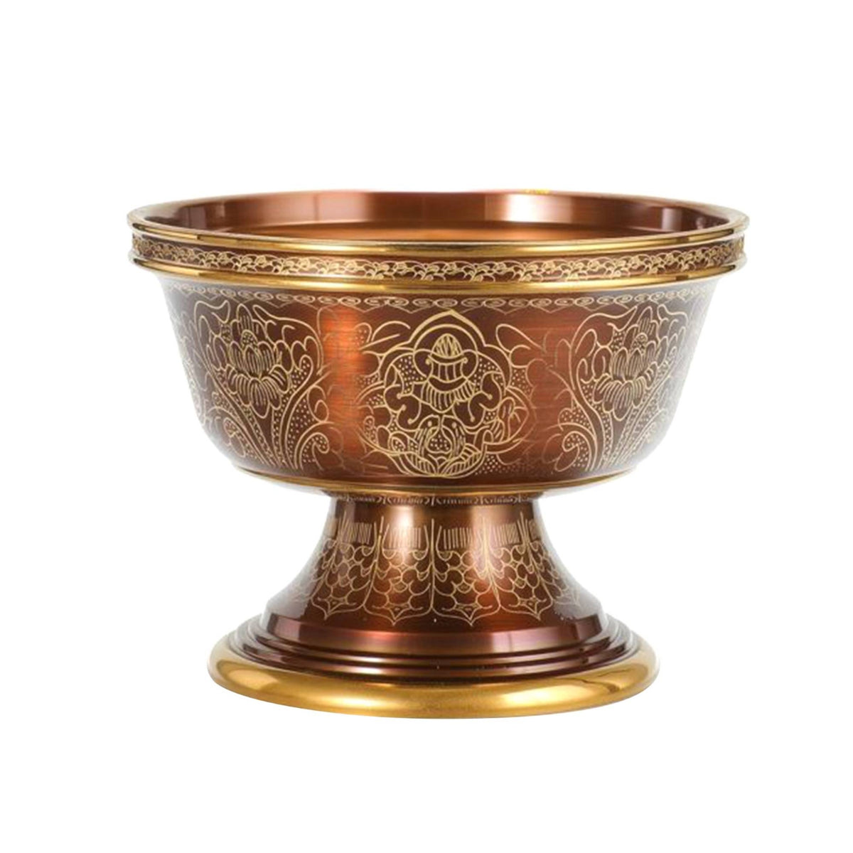 Tibetan Buddhist Pure Copper Water Offering Bowl Set - Eight Auspicious Symbols Engraved