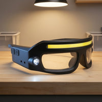 Rechargeable Glasses Style Headlamp Lightweight Headlamp with COB Light Bar Compact Wearable Glasses Light Portable for Mechanics, Runners, Repair Work