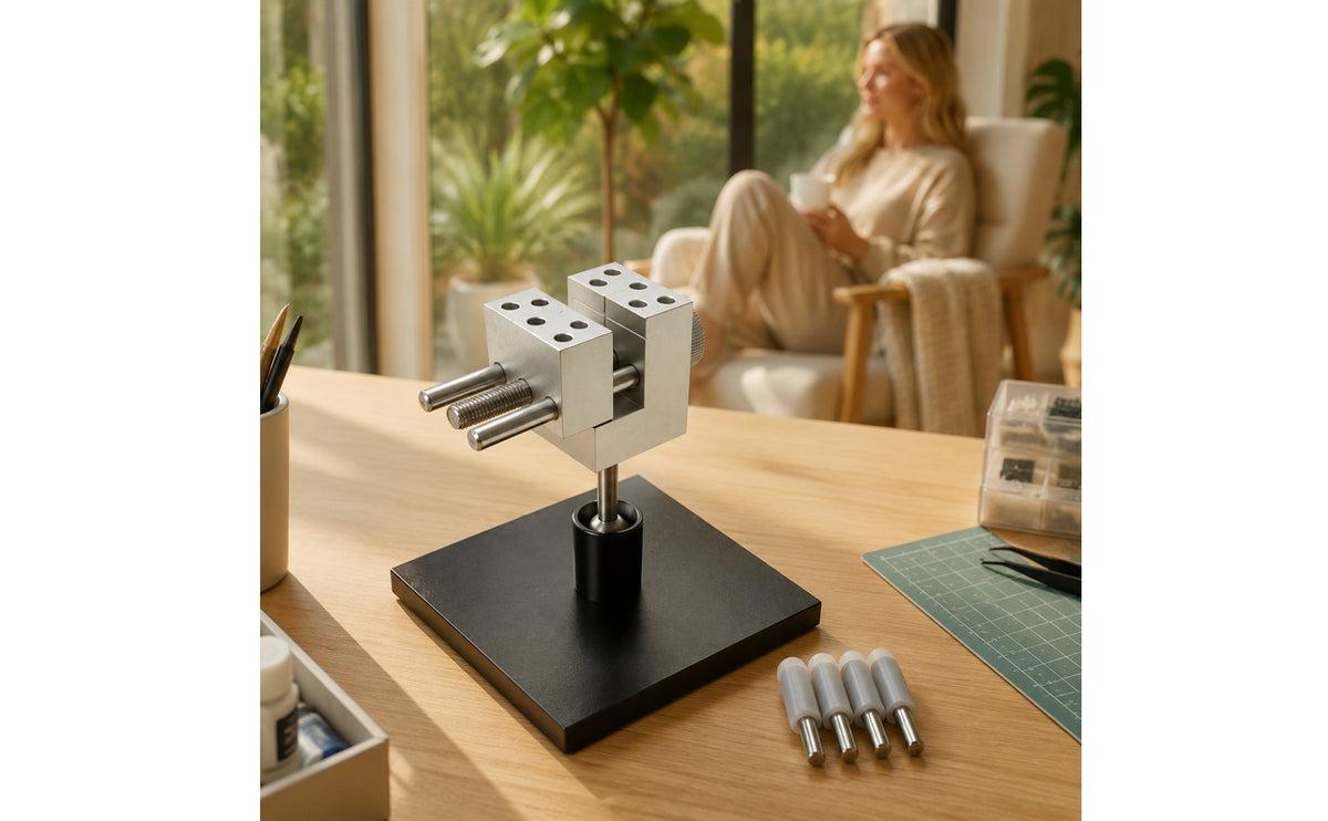 Mini Vise with Holding Rods Aluminum Alloy Model Vise Adjustable Holding Tool for Hobbyists, Grinding, Painting