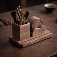 Tea Utensil Holder Walnut Wood Organizer Compact Wooden