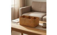 3 Section Wicker Basket Tabletop Desk Organizer Braided Texture