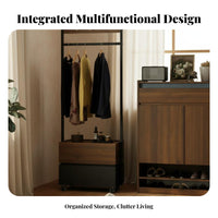 Integrated Storage Nightstand with Clothes Hanger Multi-Functional Bedroom Furniture complimentarystandingstanding Clothing Organizer Space-Saving for Apartment Dwellers, homeowners, Professionals, Dorm Room, Entryway, full-size Closet, Office