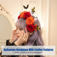 Dark Flower Headband, Halloween Bat Pumpkin Bone Decor, Party Costume, Photo Prop
