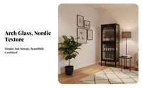 Nordic design aesthetic Fluted Glass Curio Cabinet Light Luxury Design Display Case Storage Furniture for Interior Designers, Collectors, Homeowners, Dining Room, Home creamice, Bedroom, Kitchen