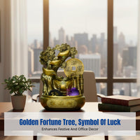 Feng Shui Water Wheel Money Tree, Resin Circulating Water Fortune Basin Desktop Decor for Office, Home, Good Luck Ornament