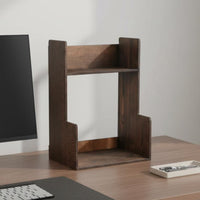 Wooden Desk Shelf Space Saving Compact Storage Rack Double Level Small Periodical Rack for Students
