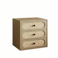 Japanese Design 3-Drawer Rattan Bedside Table Natural Wood Look 3-Drawer Rattan Cabinet Nordic Aesthetic Nightstand Vintage design for Guesthouse Owners, Homeowners, Renters, Bedroom, Living Room, Entryway, Hallway