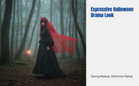 Halloween Cosplay Veil, Red Specter Bride Headpiece, Red Ribbon Victorian Mesh Lace Hair Accessory, Dark Women's Aesthetic