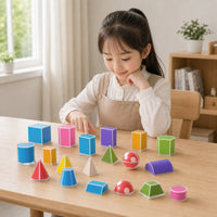 24 Pieces Geometry Teaching Model Kit Brightly Colored Geometric Shapes with Storage Box Educational Geometry Manipulatives for Tutors, Classroom