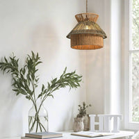 Woven Paper Rope Lampshade Handwoven Design Tiered Lampshade Pastoral Atmosphere Bohemian Pendant Shade for Kids, Nursery, Bedroom
