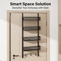 Bedroom and Closet Hanging Organizer for Students, Carbon Steel Narrow Over the Door Storage Rack with Removable Hooks, Adjustable Wall Mount Design