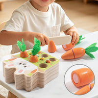 Hand-Eye Coordination Wooden Carrot Toy Set Early Learning Carrot Pulling Game Chew Safe Child-Centered Pull Toy Educational for Toddlers, Babies, Infants, Home