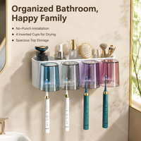 Manual Toothbrush Holder, Automatic Wall Mounted Toothbrush Organiser, Clear PET for Family Bathroom, Multiple Slots