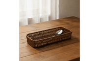Wicker Cutlery Basket Rattan Cutlery Tray Low-Profile for Countertop, Buffet