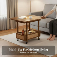 Foldable 2-Tier Rolling Cart Multi-Purpose Foldable Rolling Shelf Space-Saving Utility Trolley for Homeowners, Students, Living Room, Bedroom, Kitchen