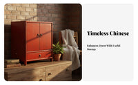 Chinese Design 2-Drawer 2-Door Accent Chest Distressed Finish Nightstand Vintage and design Bedside Table multi-functional for Antique Lovers, Interior Decorators, Apartment Dwellers