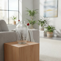 Small-Mouth Glass Vase with Ribbed Texture Compact Ribbed Glass Bottle Vase Textured Single-Stem for Minimalists, Tabletop, Hydroponics, Home Decor