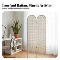 Foldable Woven Panel Divider Movable Folding Screen Freestanding Privacy Partition Hollow-pierced Pattern for Interior Designers, Apartment Dwellers, fromice Workers, Bedroom, Commercial Spaces, Restaurant