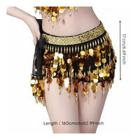 Sequined Belly Dance Hip Scarf Tasseled Tassel Waist Chain Adjustable Tie-up Design Sequin Coin Skirt for Dancers, Beginners, Stage Performance, Parties