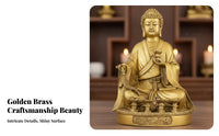 Vivid Depiction Brass Dipankara Buddha Statue Finely Polished Seated Buddha Sculpture Religious Artifact for Spiritual Seekers, Art Collectors, Home Decorators, Buddhist Hall, Meditation Room, Desktop