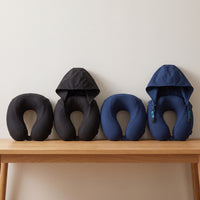 Travel U-Shaped Neck Pillow with Hood or Hoodless Option for Airplane Office Naps