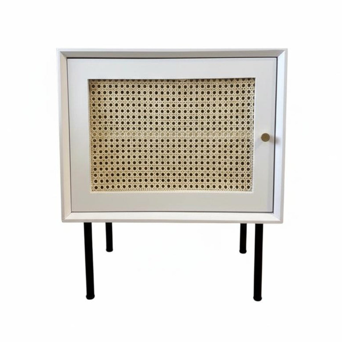 Nordic Aesthetic Rattan Door Nightstand Minimalist Design Rattan Door Cabinet Woven Accent Bedside Table Compact Size for Decor Enthusiasts, Homeowners, Renters, Bedroom, Living Room, Small Areas, Entryway