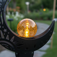 Warm White LED Solar Lunar Garden Lamp Weather Resistant Moon Stake Light Energy Saving Crescent Garden Light Rechargeable Battery for Yard