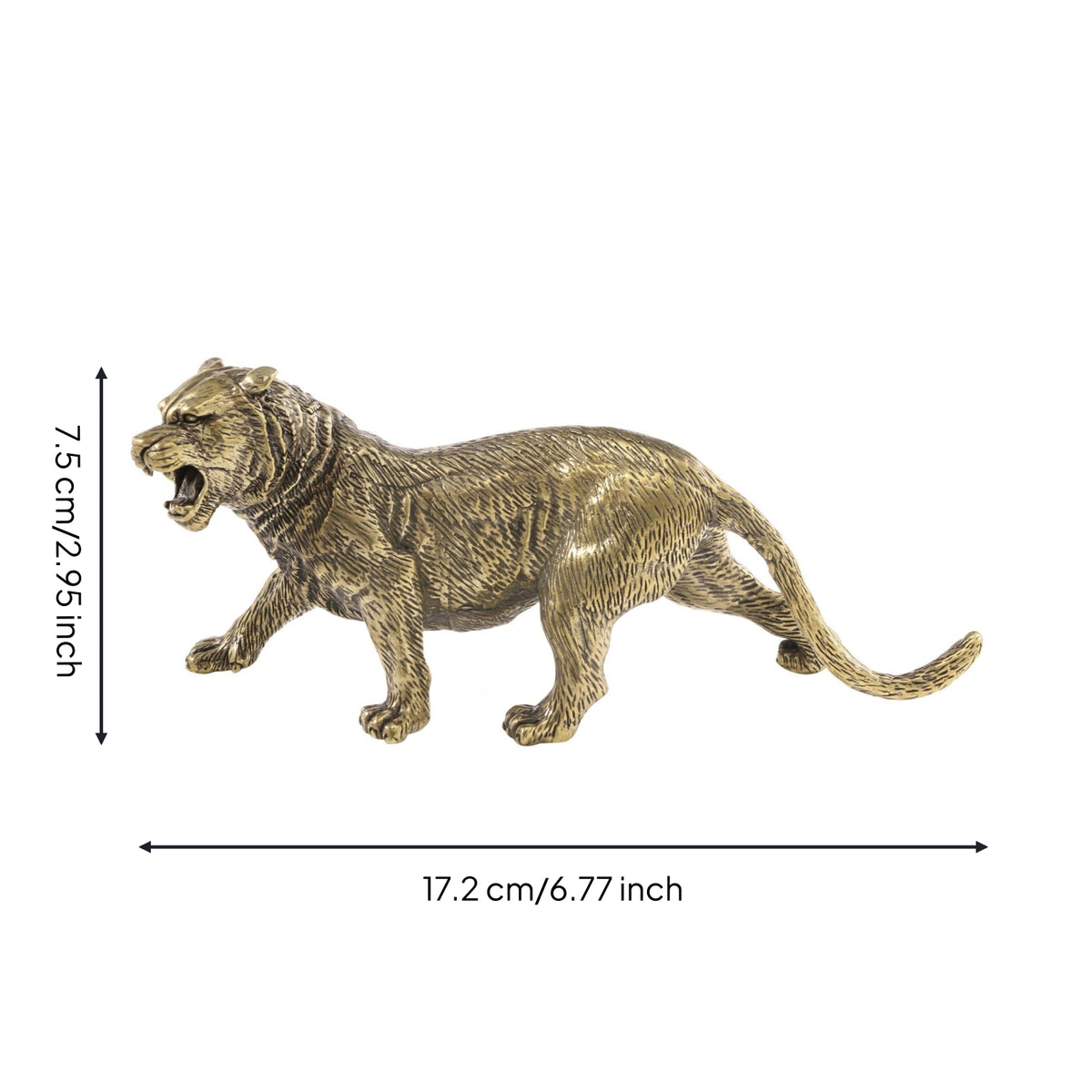 Brass Tiger Figurine Gold-Toned Standing Tiger Statue Tabletop House Decoration for Display Shelf