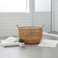 Waterproof Woven Plastic Laundry Basket Sturdy Woven Laundry Basket Ventilated Design Imitation Rattan Storage Bin Handwoven for Bathroom, Bedroom, Living Room