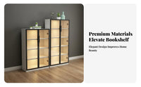 LED Display Cabinet Solid Wood Frame Glass Door Bookcase Large Capacity Lighted Display Cabinet for Decor Enthusiasts, Living Room, Study, Home Office