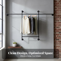 DIY Industrial Pipe Clothing Rack Easy to Assemble Wall Mounted Clothes Rack Space Saving Heavy Duty Garment Bar Multi-Purpose for Boutique Owners, Homeowners, Retailers, Bedroom, Laundry Room, Entryway, Retail Shop