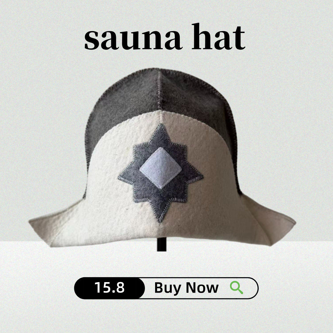 Contrast Color Star Pattern Wool Felt Sauna Hat, Geometric Applique Embroidery, Ethnic Style, Thickened Insulating Bath Cap