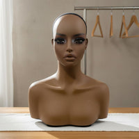 Manikin Head with Shoulders Makeup Face Mannequin Display Bust Eyelashes Hat Display Bust for Shop Owners