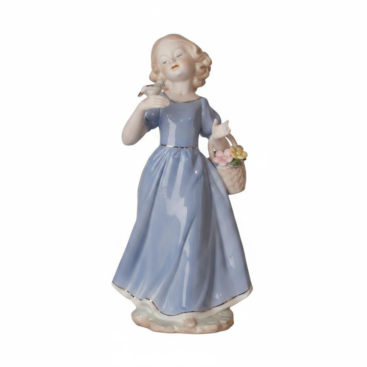 Ornamental Piece Girl Feeding Bird Delicate Details Ceramic Girl Statue Gift Idea Decorative Lady Figurine Glossy Finish