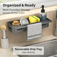 Bathroom Sink Organizer, Freestanding Draining Racks for Kitchen, No Drill Countertop Basket for Home Cooks, Versatile & Sponge Holder