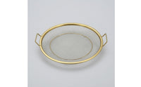 2 Pieces Two Handles Drain Basket and Plate Set Metal Rim Frying Drain Basket Gold-Tone Food Strainer Boxed Packaging