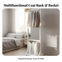Space-Saving Design Valet Stand with Laundry Baskets Easy Assembly Clothing Rack Stable Structure Household Storage Sturdy Construction for Apartment Dwellers, Homeowners, Bedroom, Small Areas, Dorm Room, Entryway