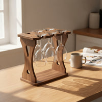 Countertop Tabletop Wine Glass Rack Compact Wooden Stemware Rack Single-Tier Wine Glass Display Stand Open-Frame for Cabinet
