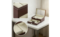 Two-Tier Watch Box with Drawer Compartmented Jewelry Box with Glass Lid Rectangular Watch Display Case with Glass Lid Padded for Dresser, Vanity Table