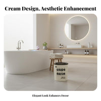 Cream Design Trash Can Stylish Design Round Open Top Trash Can Wide Opening Decorative Waste Basket for Young Adults, Homeowners, Living Room