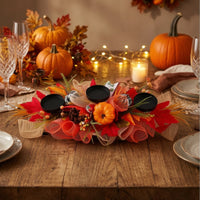 Fall-Themed Floral Candle Holder Centerpiece with Three Cups Stretched Centerpiece with Three Candle Cups Seasonal Decorations Full for Mantel