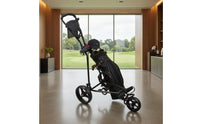 Metal Frame Folding Golf Push Trolley Mesh Basket Three-Wheel Golf Trolley