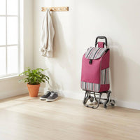 Ergonomic Handle Stair Climbing Trolley with Chair Large Capacity Rolling Grocery Trolley with Folding Seat for Elderly, Market