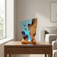 Sea Resin Night Light Hand-Crafted Diver Night Light Handmade Resin-Fused Hardwood Lamp for Divers, Bedside Table, Nightstand, Desk