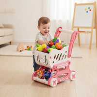 Child-Sized Hippo Shopping Cart Toy Easy to Push Toy Shopping Cart with Detachable Basket Wheeled Small Hands for Toddlers, Kids, Playroom, Preschool